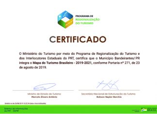 Bandeirantes recebe certificado e integra o Mapa do Turismo Brasileiro
