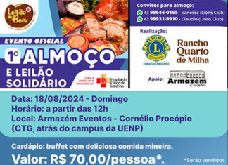 Almoço e Leilão Solidário em prol do Hospital do Câncer