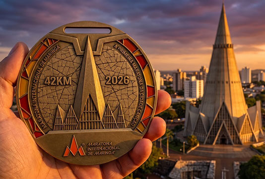 Medalhas da Maratona Internacional de Maringá são inspiradas na Catedral e transformam símbolo da cidade em conquista para os atletas